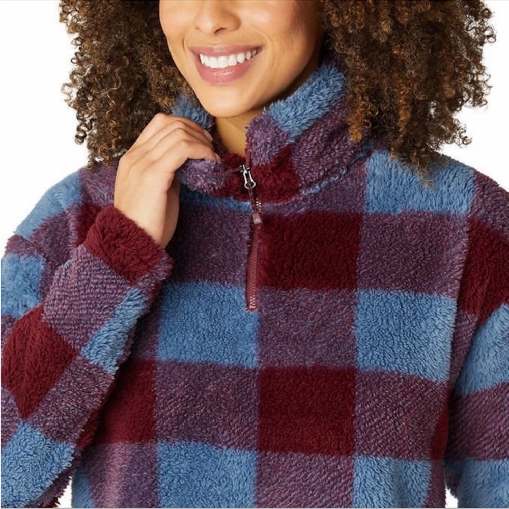 Eddie Bauer Purple Burgundy Plaid Teddy Fleece Jacket size Med - Picture 3 of 12